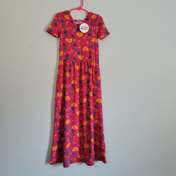 Dot Dot Smile Dress Girl's 5/6 Youth Pink Turkey & Leaves Maxi Twirl NWT - Picture 1 of 3